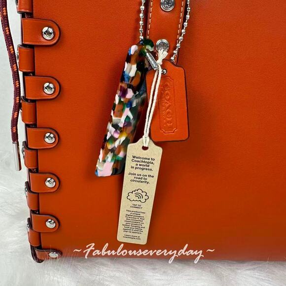 Coach Medium Re Laceable Tote In Coachtopia Leather/Deep Orange CO667 + Pouch - Picture 7 of 9